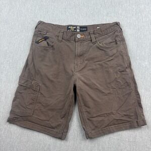 Ariat Shorts Mens 30 Brown Rebar M4‎ Flat Front 10" Canvas Work Wear Stretch